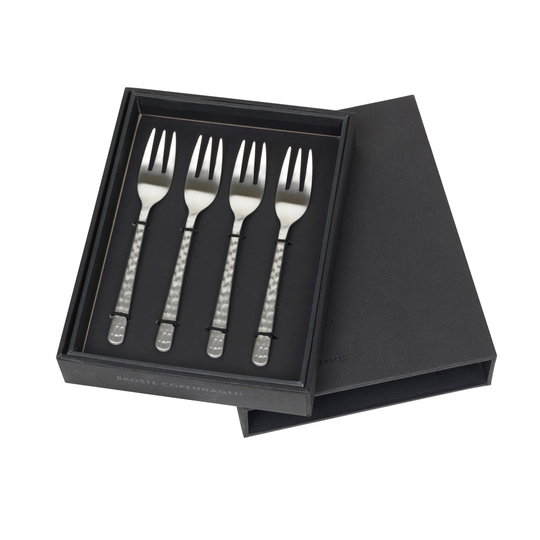 Hune kakkuhaarukka 4-pakkaus Brushed satin hammered