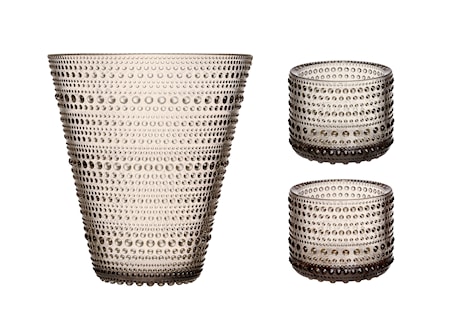Kastehelmi Maljakko 15,4 cm + Kynttilälyhty 2-pack Pellava