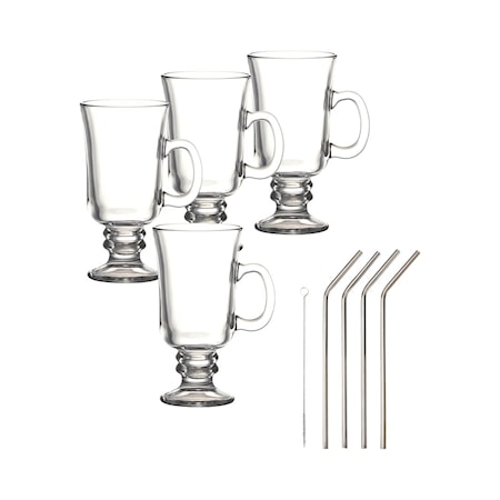 Iona Irish coffee -setti 8 osaa 4 lasia 4 pilliä ruostumatonta terästä tilavuus 2 dl