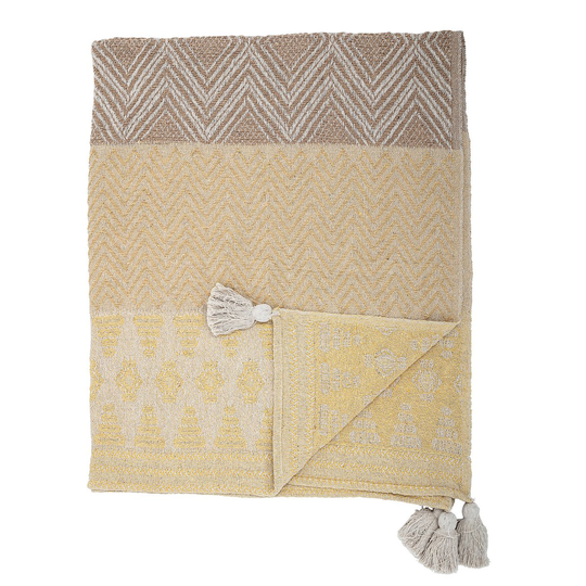 Bloomingville huopa tupsuilla, 130 x 160 cm Kelta-beige